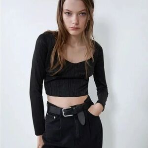 Zara Black Long Sleeve Crop Top Size S
